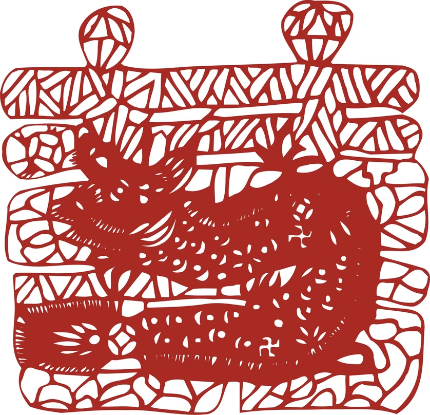 中国风中式传统喜庆民俗人物动物窗花剪纸插画边框AI矢量PNG素材【2628】